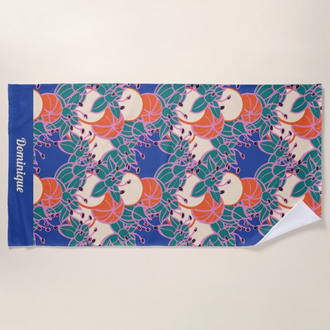 Personalised Modern Bud & Flower Pattern Beach Towel (Front)