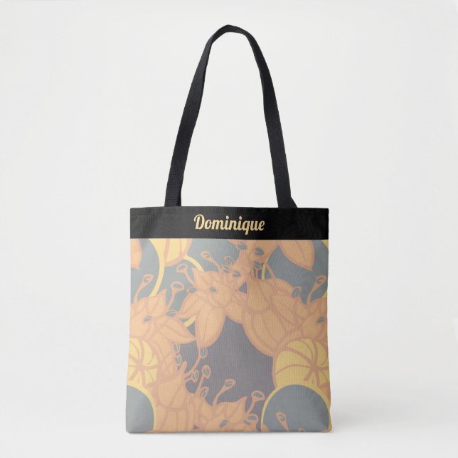 Personalised Modern Bud & Flower Pattern Tote Bag (Front)