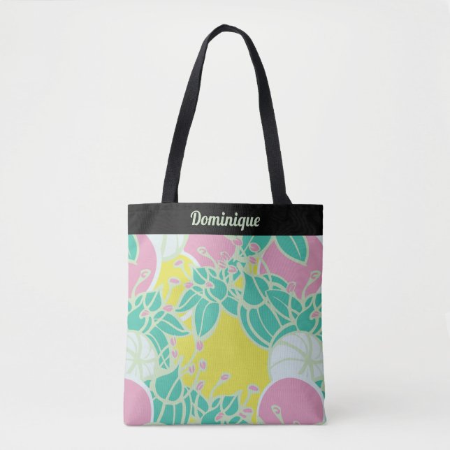 Personalised Modern Bud & Flower Pattern Tote Bag (Front)