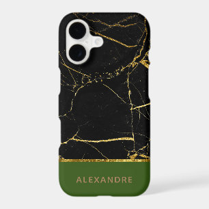 Personalised Modern chic Black marble Gold Green