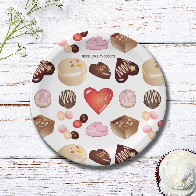 Personalised Modern Chocolate Candy Heart Paper Plate (Creator Uploaded)