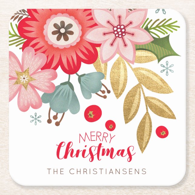Personalised Modern Christmas Square Paper Coaster (Front)