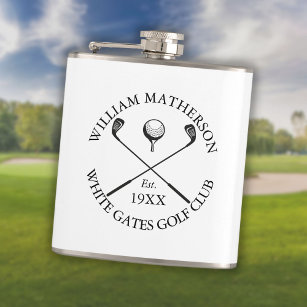 Personalised Modern Classic Golf Club Name Hip Flask