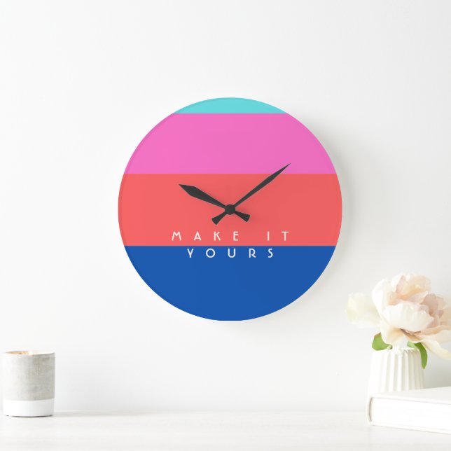 Personalised Modern Colour Block Pattern Large Clock (Home)
