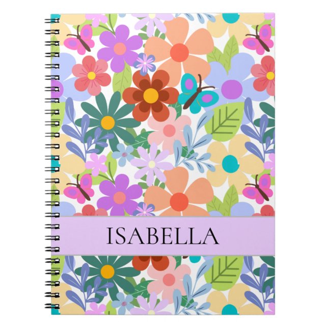 Personalised Modern Colourful Floral Pattern  Notebook (Front)