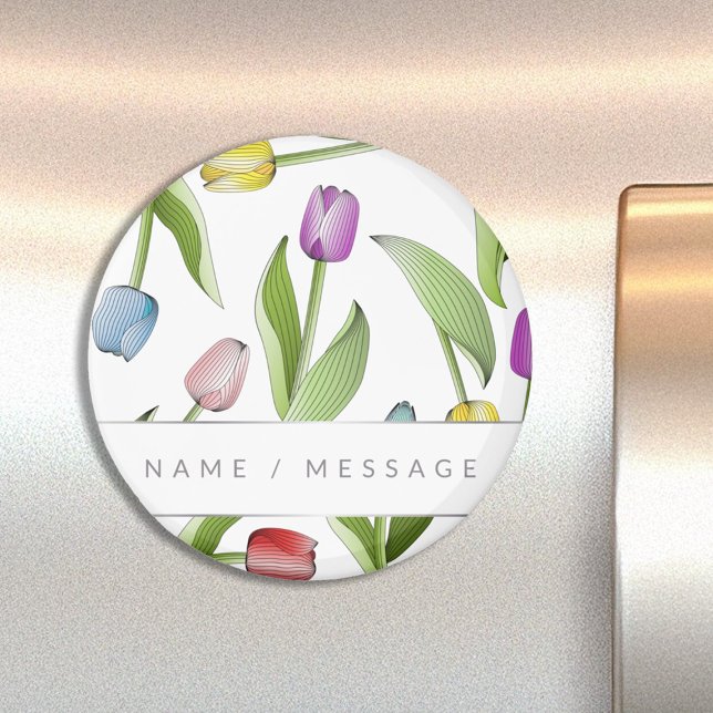 Personalised Modern Colourful Tulip Floral Magnet (Creator Uploaded)