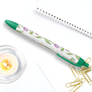 Personalised Modern Colourful Tulip Floral Pattern Black Ink Pen