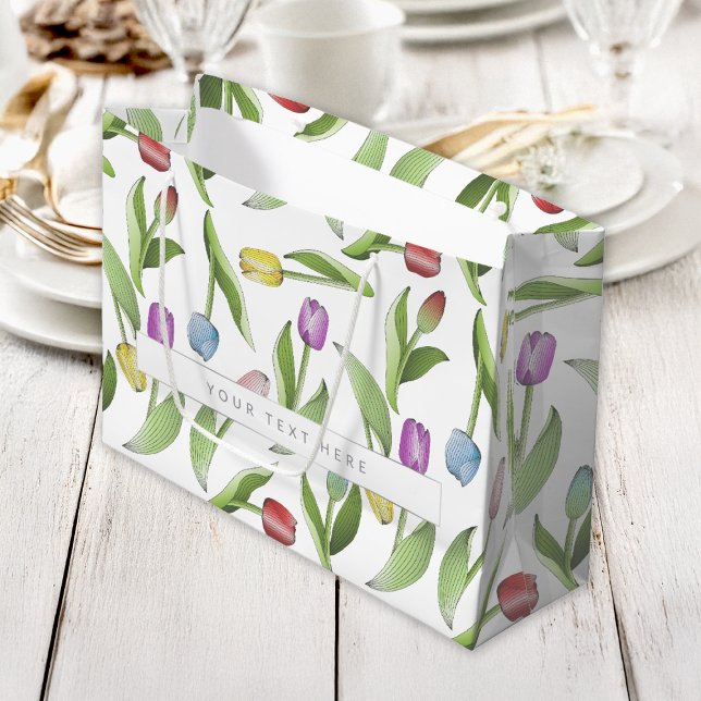 Personalised Modern Colourful Tulip Floral Pattern Large Gift Bag (Creator Uploaded)