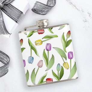 Personalised Modern Colourful Tulip Flower Hip Flask