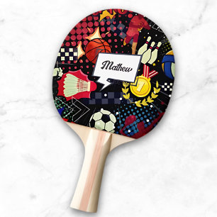 Personalised Modern Comic Style Sport, Colourful Ping Pong Paddle