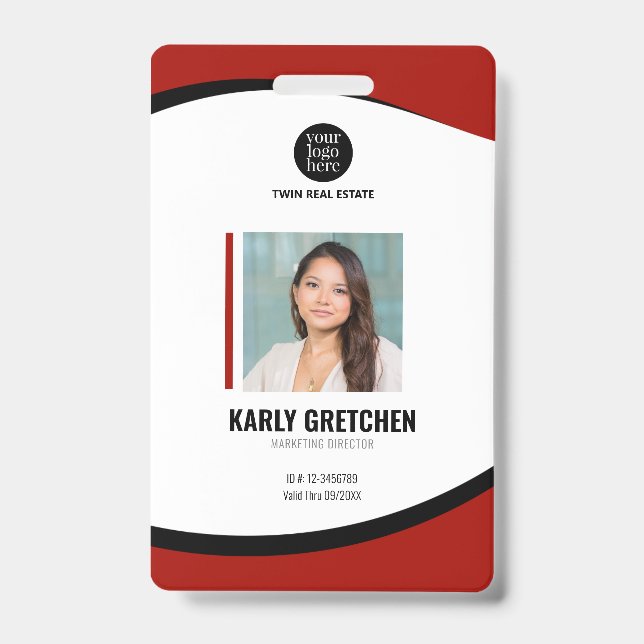 Personalised Modern Corporate Employee ID Red Badge (Front)