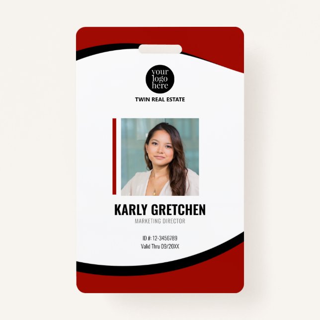 Personalised Modern Corporate Employee ID Red ID Badge (Front)