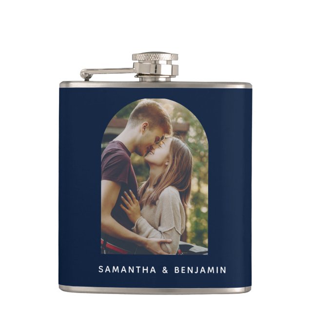Personalised Modern Couple Photo Hip Flask (Front)