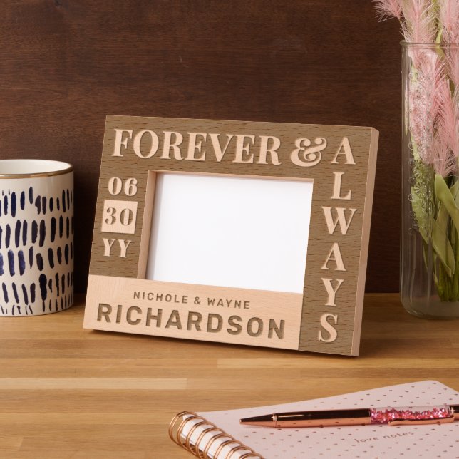 Personalised Modern Couples Name Wedding Date Gift Etched Frames (Left)