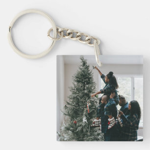 Personalised Modern Custom Christmas Family Photo Key Ring