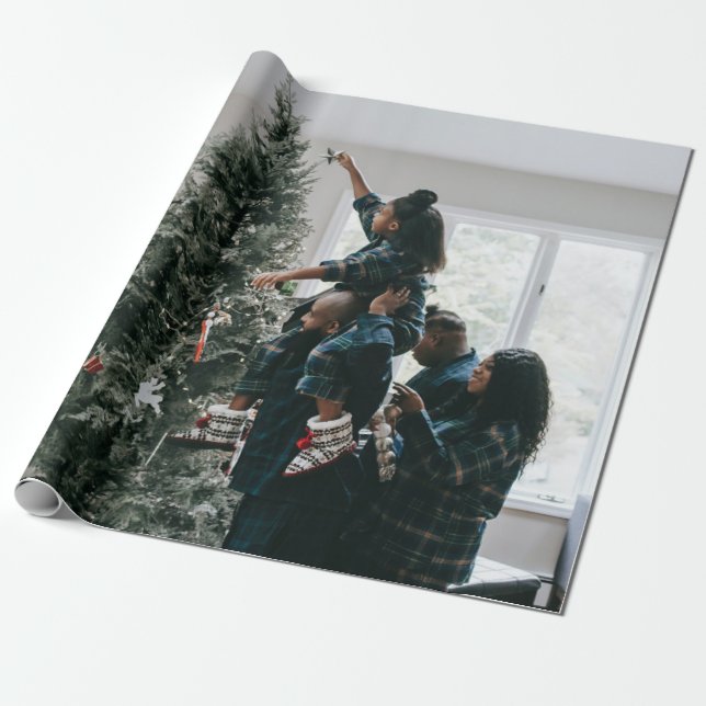 Personalised Modern Custom Christmas Family Photo  Wrapping Paper (Unrolled)