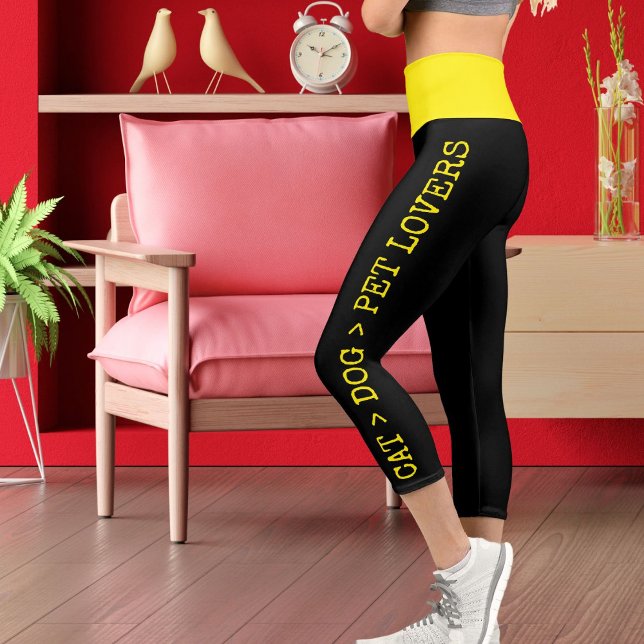 Personalised Modern Cute Bright Yellow Cat Dog Pet Capri Leggings (Creator Uploaded)