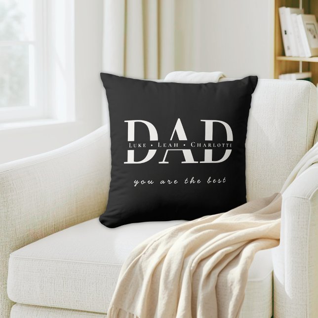 Personalised Modern DAD Black Throw Pillow (Creator Uploaded)