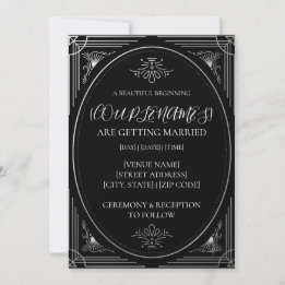 Personalised Modern Deco Black and White Wedding Invitation