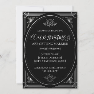 Personalised Modern Deco Black and White Wedding Invitation