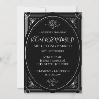 Personalised Modern Deco Black and White Wedding Invitation
