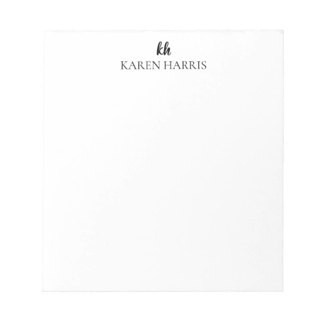 Personalised Modern Design Minimal Initials & Name Notepad (Front)