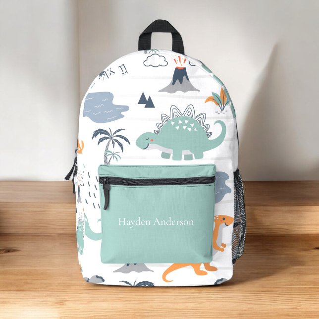 Personalised modern dinosaur trendy kids   printed backpack (cute fun personalized dinosaur school backpack )