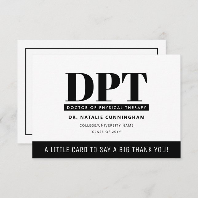 Personalised Modern DPT Doctor of Physical Therapy Thank You Card (Front/Back)
