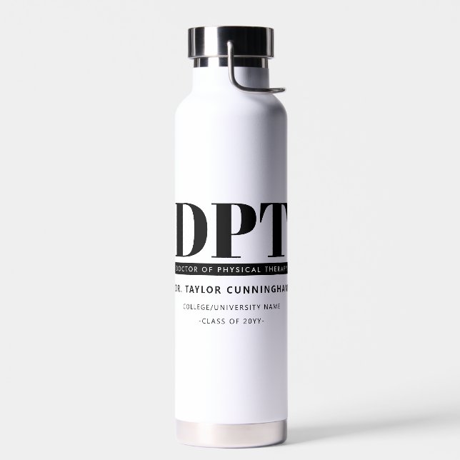 Personalised Modern DPT Doctor of Physical Therapy Water Bottle (Left)