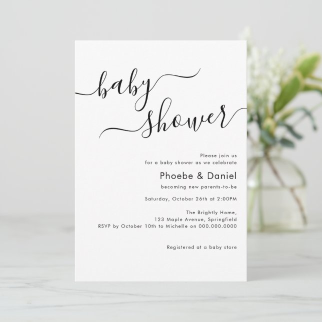 Personalised Modern Elegant Baby Shower Script Invitation (Standing Front)