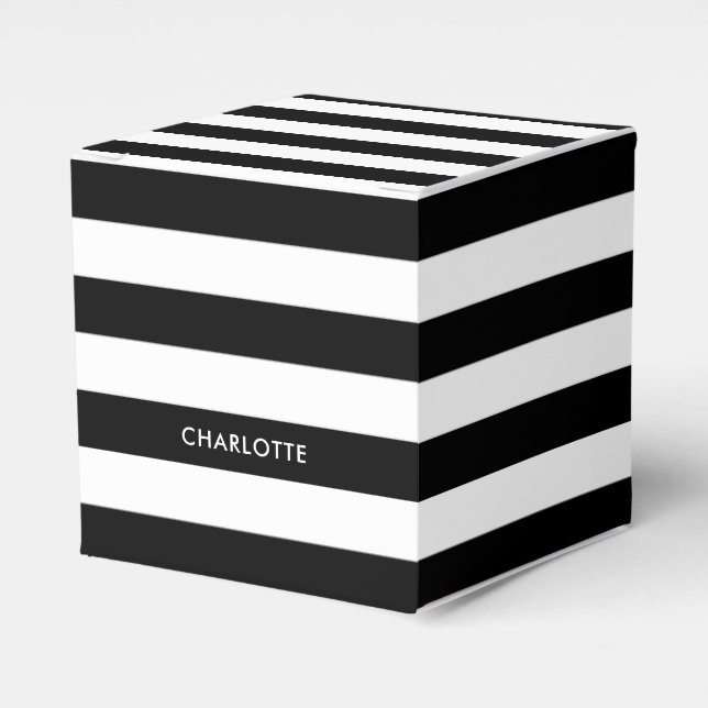 Personalised Modern Elegant Black and white stripe Favour Box (Front Side)