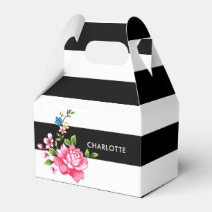 Personalised Modern Elegant Black and white stripe Favour Box