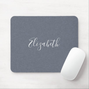 Personalised Modern Elegant Blue Grey Linen Mouse Pad
