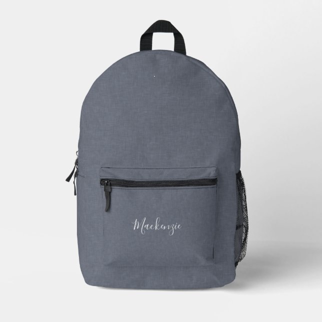 Personalised Modern Elegant Blue Grey Linen Printed Backpack (Front)
