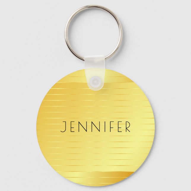 Personalised Modern Elegant Gold Look Template Key Ring (Front)