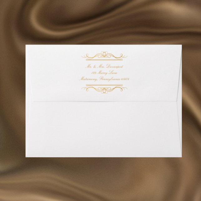 Personalised Modern Elegant Gold & White Wedding Envelope (Personalize this envelope with golden calligraphy script return address. Unique elegant whimsical.)