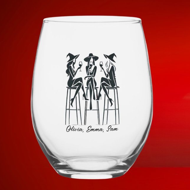 Personalised Modern, Elegant Witches Wine Night Stemless Wine Glass (Creator Uploaded)