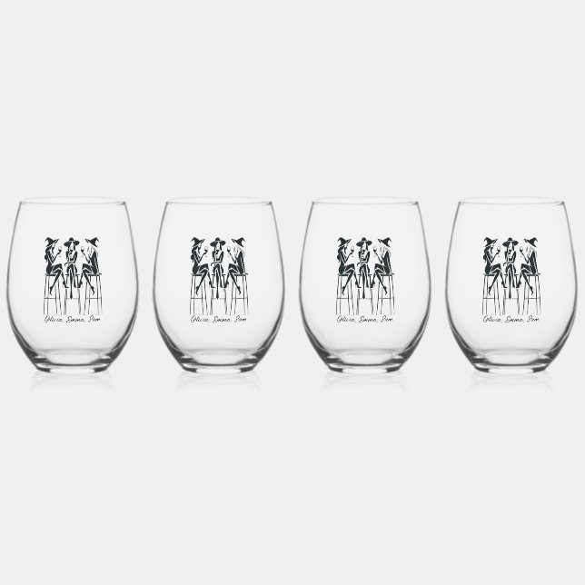 Personalised Modern, Elegant Witches Wine Night Stemless Wine Glass (Front)