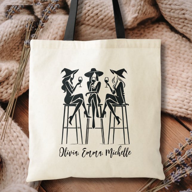 Personalised, Modern, Elegant Witches Wine Night Tote Bag (Creator Uploaded)