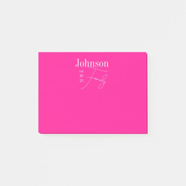 Personalised Modern Family Name Hot Pink Post-it Notes (Front)