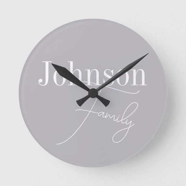Personalised Modern Family Name Round Clock (Front)