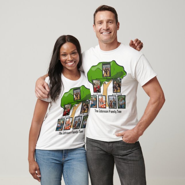 Personalised Modern Family Tree 7 Photo Collage T-Shirt (Unisex)