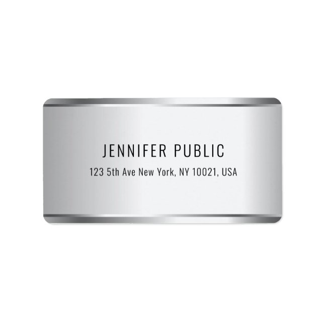 Personalised Modern Faux Silver Metallic Look Label (Front)