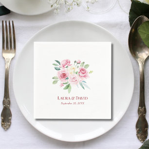 Personalised Modern Floral Rose Wedding Paper Napkin