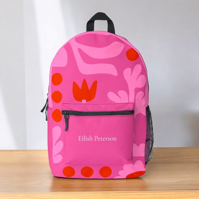 Personalised modern flowers  kids   printed backpack (personalized pink abstract floral school bag )