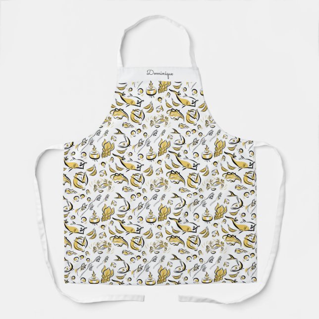 Personalised Modern Foodie Drawing Print Apron (Front)