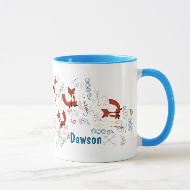 Personalised Modern Fox Woodland Pattern Mug (Right)