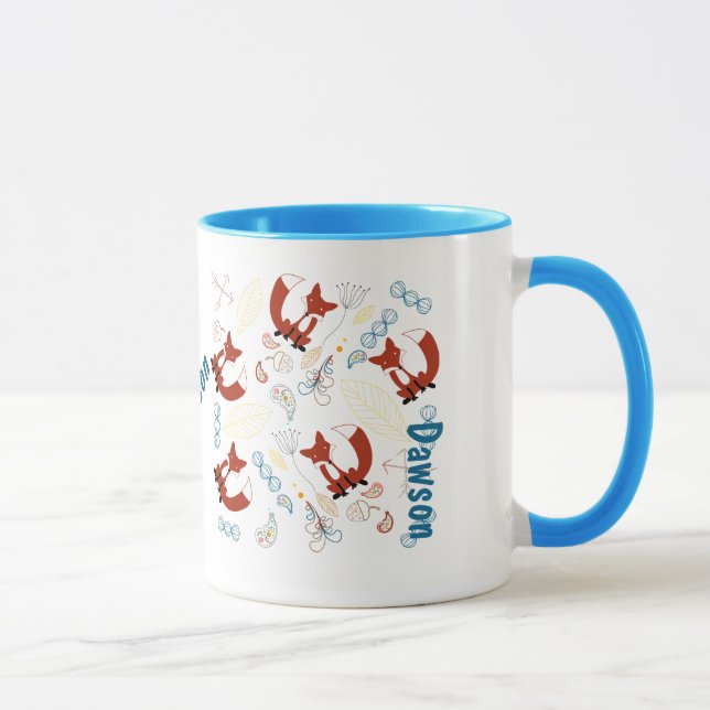 Personalised Modern Fox Woodland Pattern Mug (Right)
