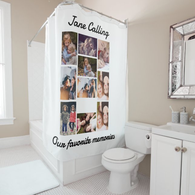 Personalised Modern Friends 10 Photo Collage   Shower Curtain (In Situ)