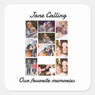 Personalised Modern Friends 10 Photo Collage Square Sticker